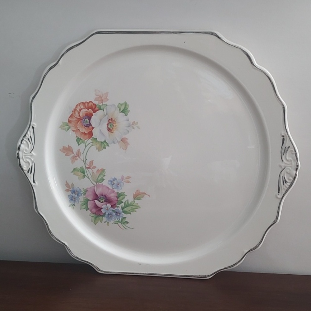Plate Art Wall Plate Floral Platter Silver Gilding